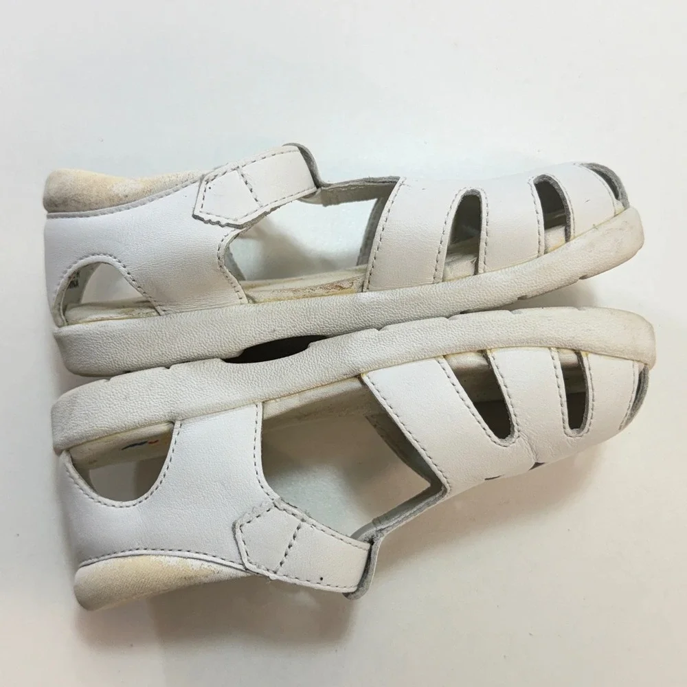 Stride Rite Munchkin Fisherman Sandals Kids 9.5W White Leather Cutout Buckle VTG